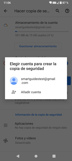 Seleccione su cuenta de copia de seguridad