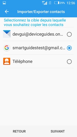 Sélectionnez votre compte Google puis SUIVANT