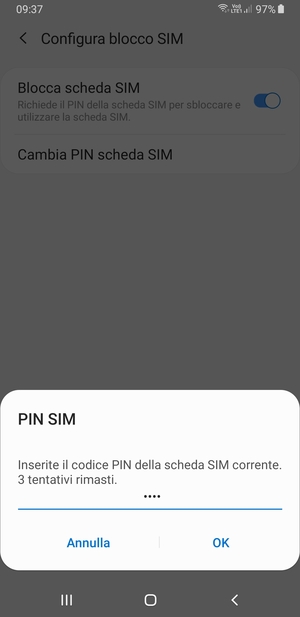 Inserisci il Codice PIN della scheda SIM corrente e seleziona OK