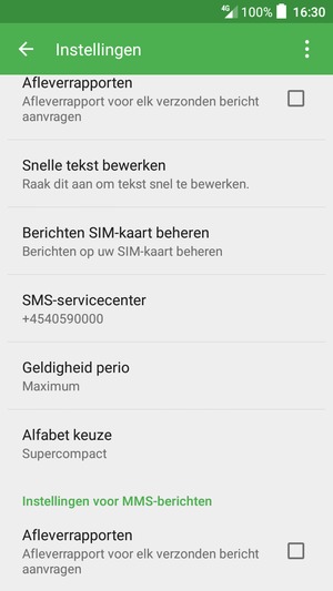 Scroll naar en selecteer SMS-servicecenter