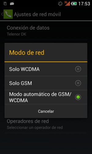 Seleccione Solo GSM para habilitar 2G y Modo automático de GSM / WCDMA para habilitar 3G