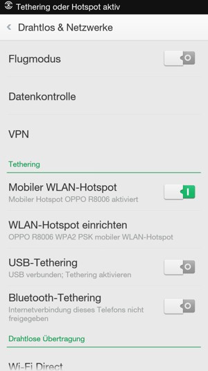 Ihr Handy ist jetzt für die Verwendung als Modem eingerichtet