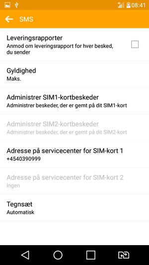 Vælg Adresse på servicecenter for SIM-kort 1 eller Adresse på servicecenter for SIM-kort 2
