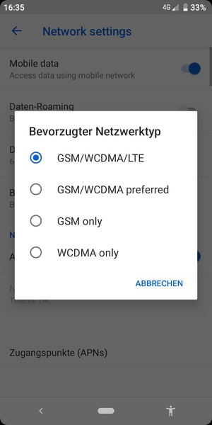 Wählen Sie GSM, um 2G zu aktivieren