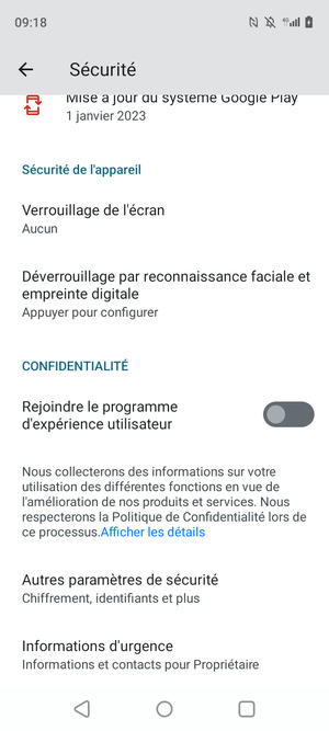 Pour modifier le code PIN de la carte SIM, faites défiler et sélectionnez Autres paramètres de sécurité