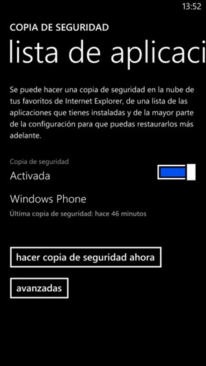 Seleccione hacer copia de seguridad ahora