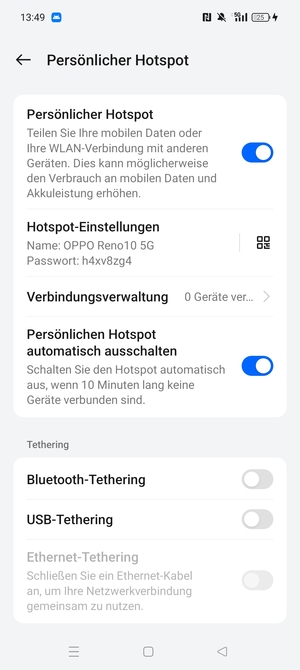 Ihr Handy ist jetzt für die Verwendung als Modem eingerichtet