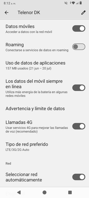 Para cambiar la red en caso de problemas de conectividad, desactive Seleccionar red automáticamente