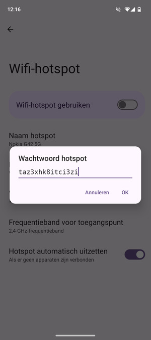 Voer een wachtwoord van een WiFi-hotspot in van ten minste 8 tekens en selecteer OK