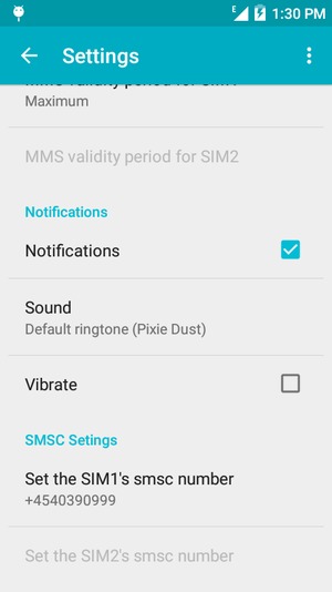 Scroll to and select Set the SIM1's smsc number or Set the SIM2's smsc number