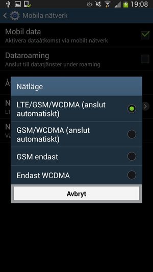 Välj GSM endast för att aktivera 2G