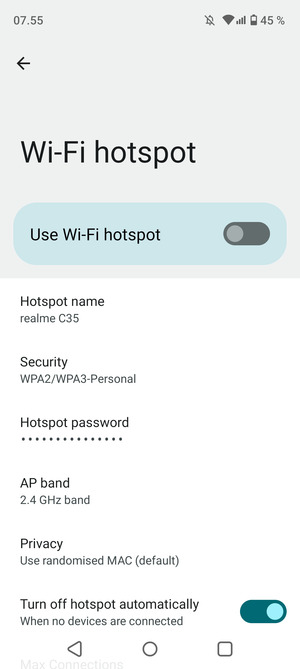 Turn on Use Wi-Fi hotspot