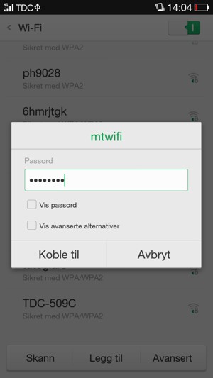 Skriv inn Wi-Fi-passord og velg Kopble til