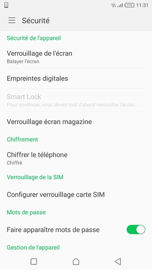 Sélectionnez Configurer verrouillage carte SIM