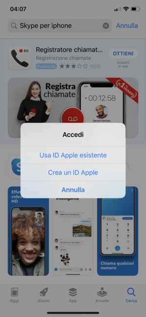 Seleziona Usa ID Apple esistente