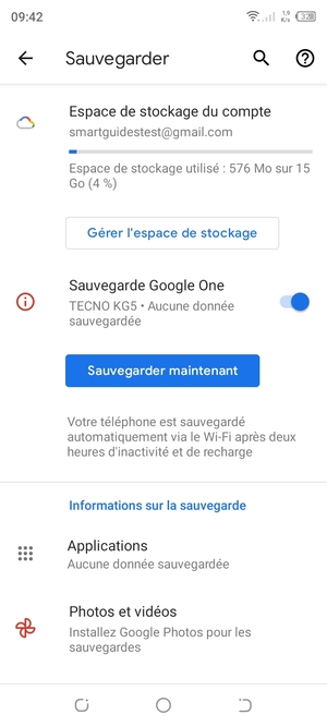 Sélectionnez Espace de stockage du compte