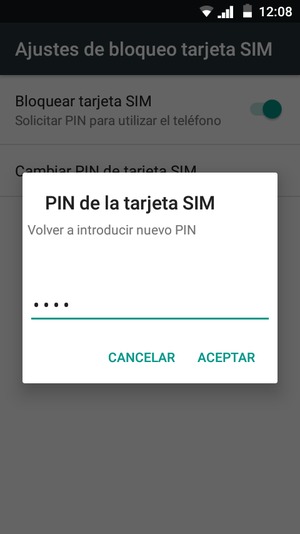 Confirme Nuevo PIN de tarjeta SIM y seleccione ACEPTAR