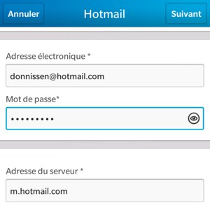 Faites défiler vers le bas et saisissez les informations Hotmail. Sélectionnez Suivant