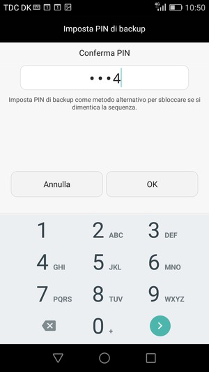 Conferma il PIN di backup e seleziona OK