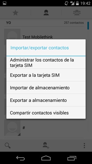 Seleccione Administrar los contactos de la tarjeta SIM