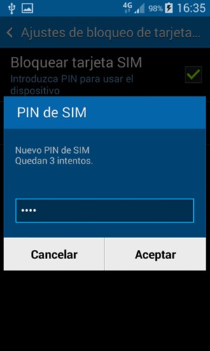 Introduzca su Nuevo PIN de SIM y seleccione Aceptar