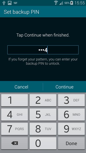 Enter a backup PIN and select Continue