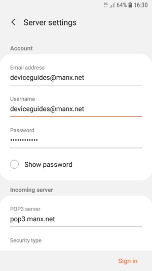 Enter Username and Incoming server address