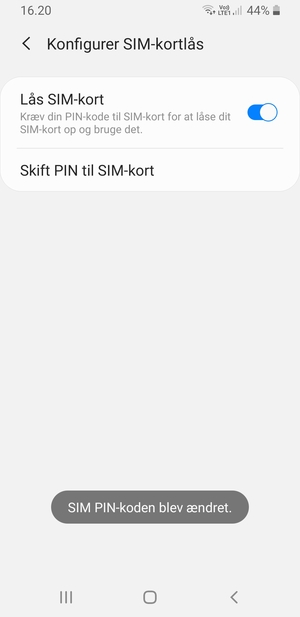 Din PIN-kode til SIM-kortet er nu ændret