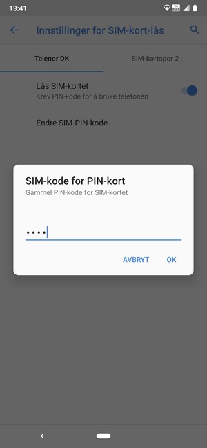 Skriv inn en Gammel PIN-kode for SIM-kort og velg OK