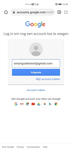 Voer uw Gmail adres in en selecteer Volgende