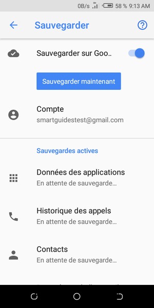 Retournez au menu Sauvegarder et sélectionnez Comptes