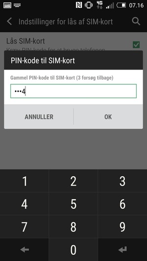 Indtast Gammel PIN-kode til SIM-kort og vælg OK