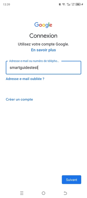 Saisissez votre adresse Gmail et sélectionnez Suivant