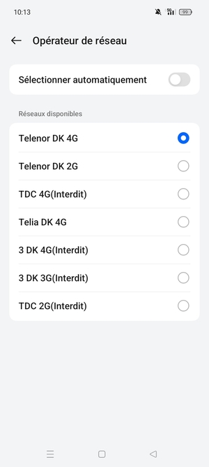 Sélectionnez un opérateur réseau dans la liste