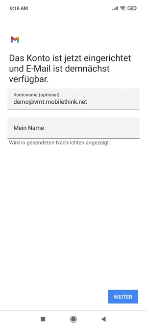 Geben Sie Ihrem Konto einen Namen und geben Sie Ihren Namen ein. Wählen Sie WEITER