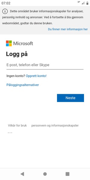 Skriv inn e-postadresse og velg Neste