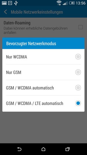 Wählen Sie GSM / WCDMA automatisch, um 3G zu aktivieren und GSM / WCDMA / LTE automatisch, um 4G zu aktivieren