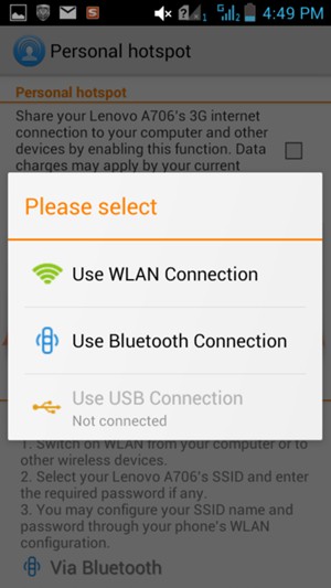 Select Use WLAN Connection