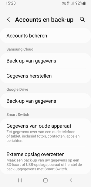 Scroll naar Google Drive en selecteer Back-up van gegevens