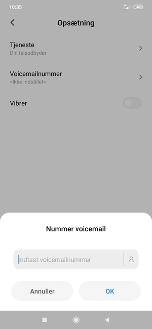 Indtast Nummer voicemail og vælg OK