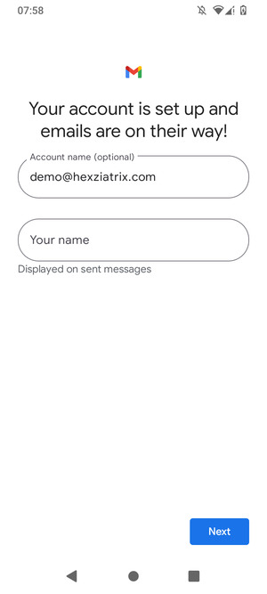 Give your account a name and enter your name. Select Next