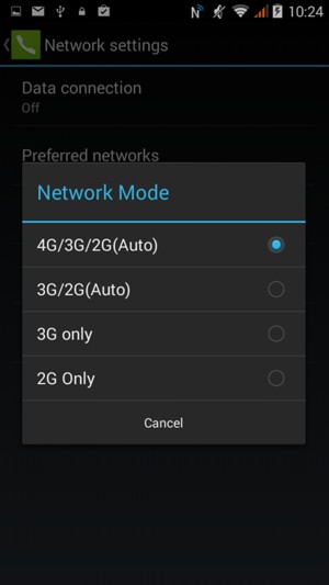 Select 3G/2G(Auto) to enable 3G and 4G/3G/2G(Auto) to enable 4G