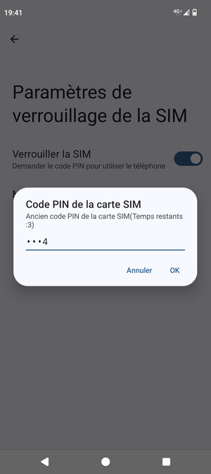 Saisissez votre Ancien code PIN de la carte SIM et sélectionnez OK