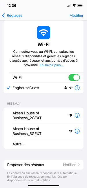 Vous êtes maintenant connecté au réseau Wi-Fi