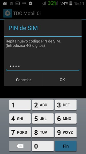 Confirme su nuevo código PIN de SIM  y seleccione OK