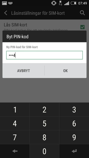 Ange din Nya PIN-kod för SIM-kort och välj OK