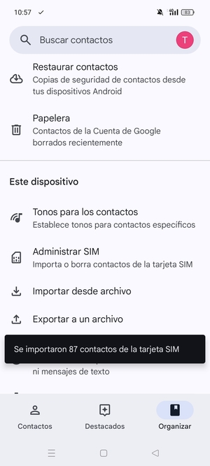 Sus contactos se guardarán en su cuenta de Google y se guardarán en su teléfono la próxima vez que Google sea sincronizado.