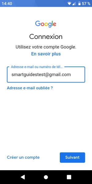 Saisissez votre adresse Gmail et sélectionnez Suivant