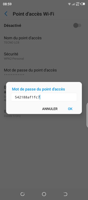 Saisissez un mot de passe de hotspot Wi-Fi d'au moins 8 caractères et sélectionnez OK