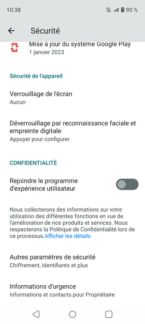 Pour changer le code PIN de la carte SIM, allez dans le menu Sécurité et sélectionnez Autres paramètres de sécurité